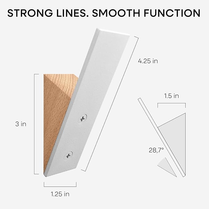 Beech Wood Coat Hooks, High End Beech Wood & White Metal Wall Mounted Clothing Hooks, Mid-Century Modern Coat Hooks, Heavy Duty Wooden Hooks for Hanging Coats, Hats, Towels & More, Set of 2