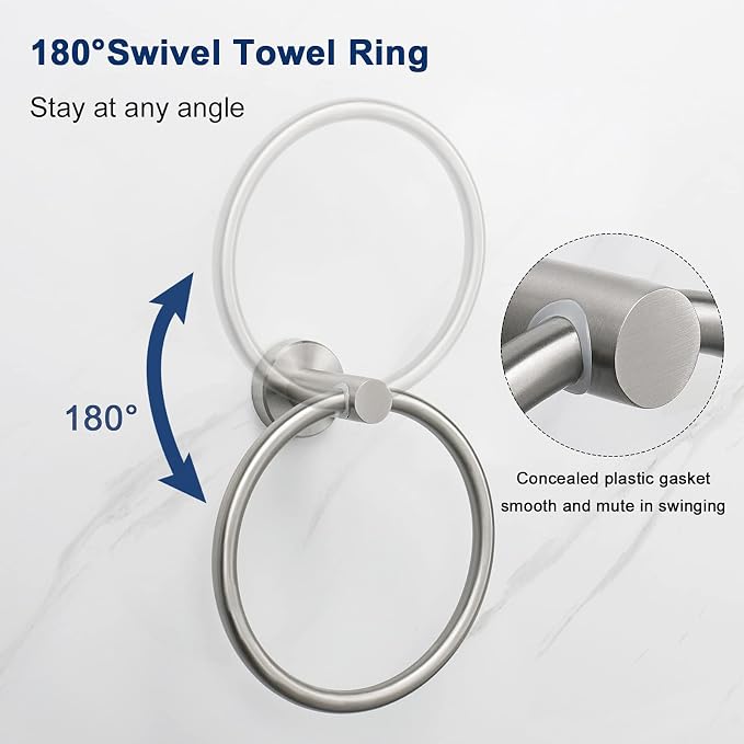 NearMoon Bath Towel Ring, Bathroom Hardware Accessories-Thicken Stainless Steel Hand Towel Holder for Bathroom, Modern Round Towel Hanger Wall Mounted (Brushed Nickel, 3 Pack)