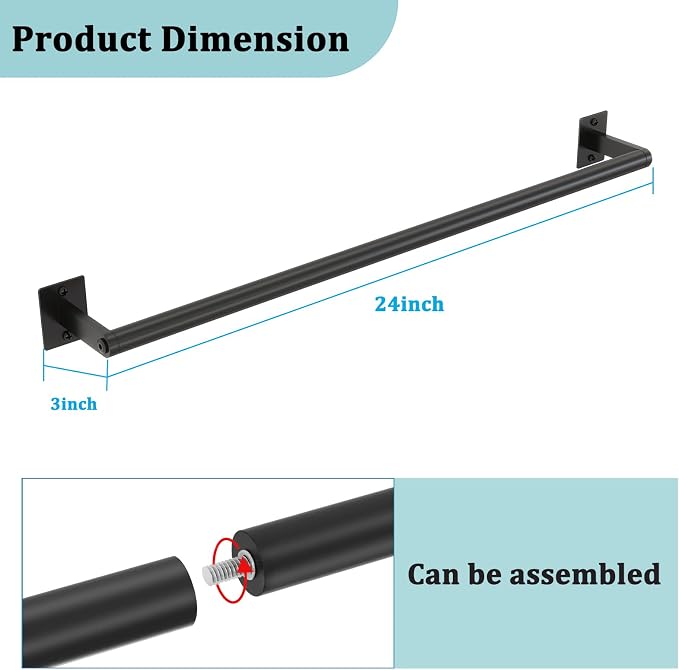 2 Packs 24 Inch Bathroom Towel Bar, Matte Black Towel Racks for Bathroom, JIAPAIDUO Bathroom Towel Rack Wall Mounted, Bath Hand Towel Holder Organizer, Modern Home Decor Towel Rod