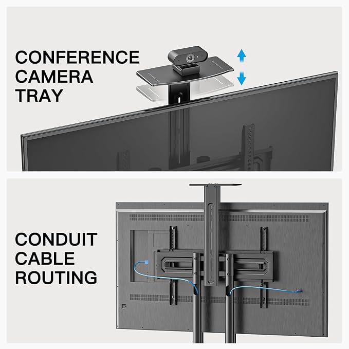PERLESMITH Rolling TV Stand with Wheels for 32-85 Inch LCD LED 4K Flat Screen TVs, Tilt Mobile TV Cart with Shelf Holds Up to 100 lbs, Height Adjustable Floor TV Stand Max VESA 600x400mm- PSTVMC05