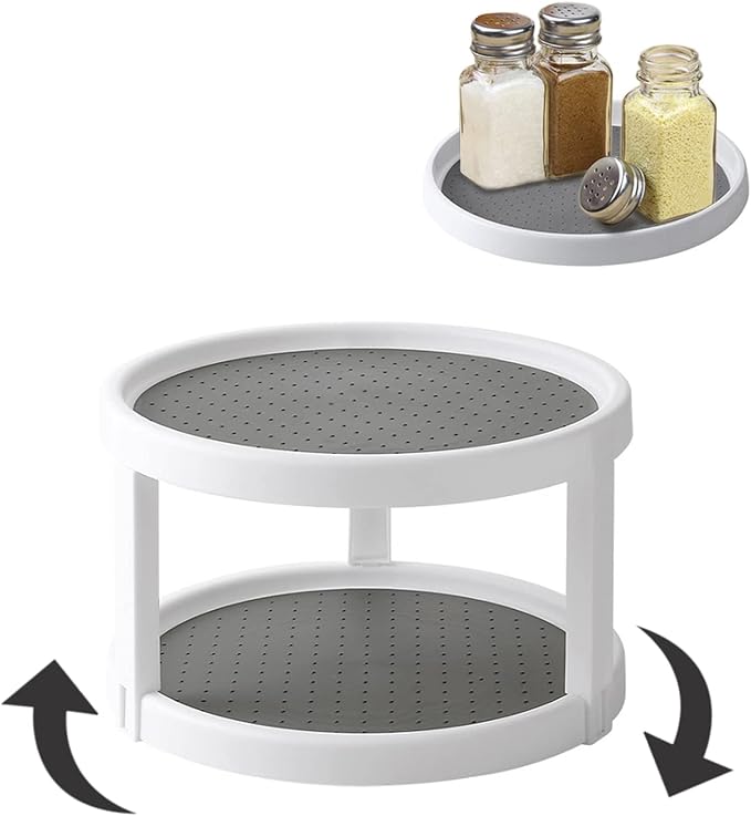 Lazy Susan Organizer, 2 Tier Non Skid Spice Rack Turntable,360 Degree Rotating Seasoning Organizer, 10-Inch Spinning Organizer for Pantry Cabinet, Kitchen, Countertop, Vanity Display Stand | 2-Tier, 10 Inch, Durable & Easy Clean,for Pantry Cabinet, Kit...