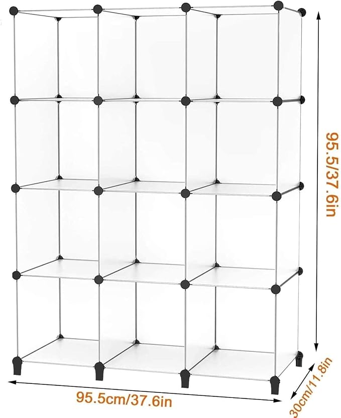 Closet Organizers and Storage, 12 Cube Storage Organizer, Transparent | Portable Closet Shelves Closet Organization Clothing Storage for Kids, Closet, Bedroom, Bathroom, Office
