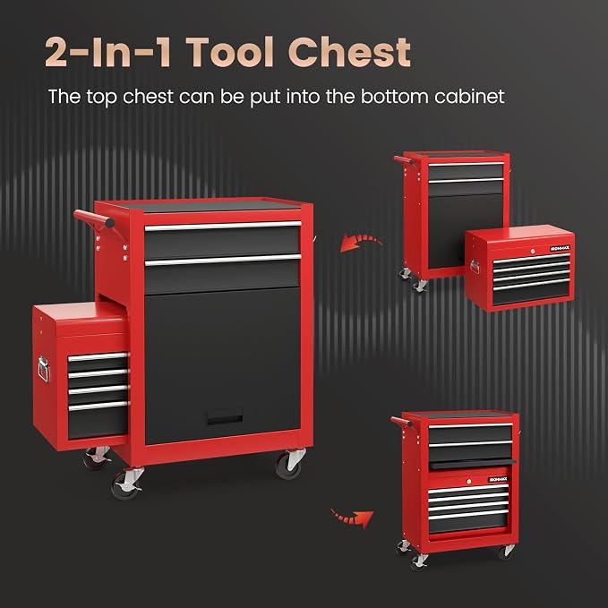 Goplus Tool Chest, 6 Drawers Rolling Tool Cabinet with Detachable Top Toolbox, Universal Lockable Wheels, Protective Liner, Auto Lock, Metal Tool Storage Cart, Tool Box for Garage Workshop