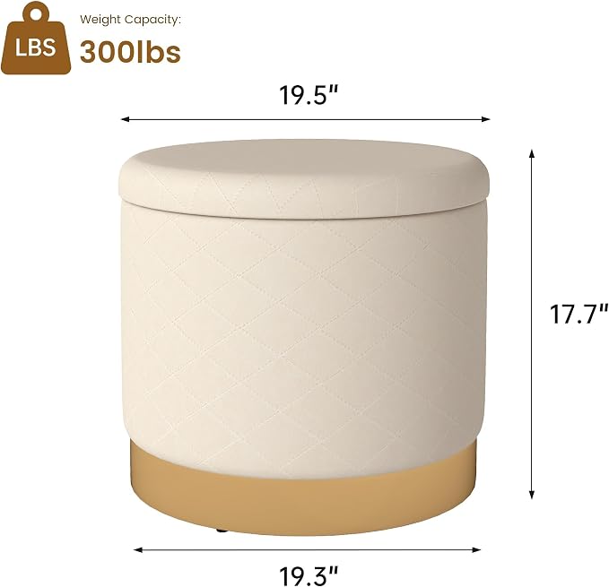 KROFEM Round Boucle Storage Ottoman 19.5" x 17.7",Foot Stool with Reversible Tray Lid for Living Room and Bedroom,Beige