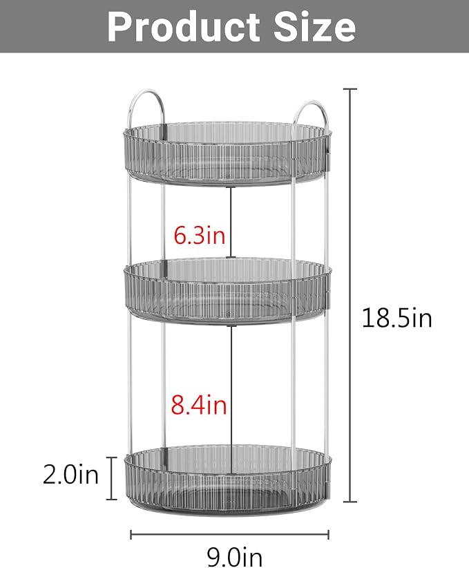 Asayuee 360 Rotating Makeup Organizer,3 Tier Large Capacity Make Up Organizers and Storage,Makeup Organizer for Bathroom,Cosmetic Perfume Stand Organizer(Grey-3 Tier)