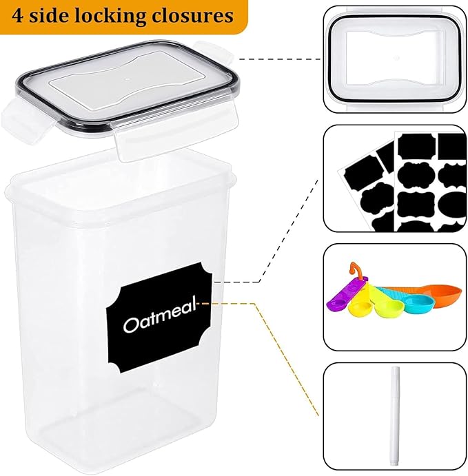 42pcs Airtight Containers, Clear Stackable Dry Food Storage | 42pk clear airtight containers with tight lids keep dry food fresh. Safe plastic, stackable for pantry kitchen storage