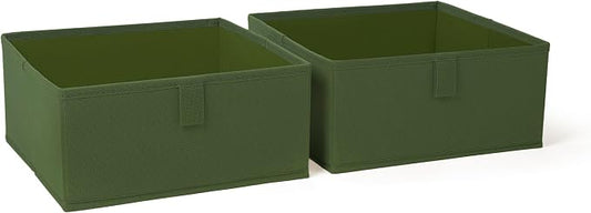 RiverRidge Folding Storage Bins - 2-pack of 5in Tall Olive Cubes | Fabric Bins, Set of 2 Storage Cubes, Pull-tab Handles, Playroom Closet Organizer, Collapsible Cubby with Bottom Board Insert