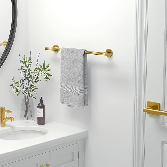 USHOWER Brass Gold Towel Bar, 18-Inch Towel Racks for Bathroom | Thicken SUS304 Stainless Steel Towel Rod, Towel Holder Wall-Mounted, Modern Home Decor (Total Length 20-Inch)