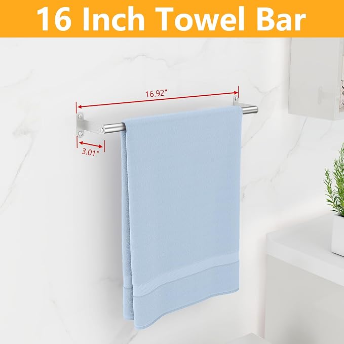 MKO Towel Bar for Bathroom Wall, 16 Inch Towel Rod Rack, Brushed Nickel | Heavy Duty Stainless Steel, Towel Racks for Bathroom, Wall Mounted, Hand Towel Holder