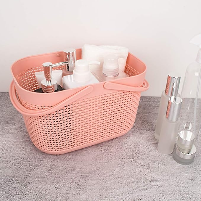 Plastic Portable Shower Caddy Basket, Storage Organizer with Handle, Pink | Bottom Drain Holes, Keep Dry, Sturdy and Durable, Easy to Carry for Bathroom, Kitchen, Dorm Room, RV, College