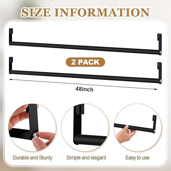 2 Pack Wire Shelving Garment Hanger Bar Wire Shelving Accessories Industrial Closet Clothes Rods for Home Retail Store(Black,48 Inch)