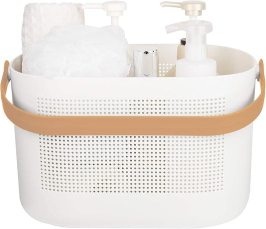 Plastic Portable Shower Caddy Basket, Storage Organizer with Handle, Yellow | Bottom Drain Holes, Keep Dry, Sturdy and Durable, Easy to Carry for Bathroom, Kitchen, Dorm Room, RV, College