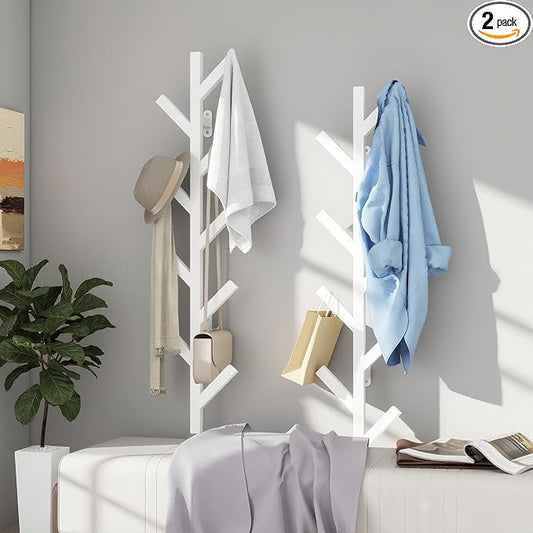 Prywot 2PK Vertical Hat Rack, Metal Coat Rack Wall Mounted, White, 37.8" | 9 Hooks, Space-saving wall-mounted design, for Hats, Jackets, Coats, and Bags - Suitable for Entryways and Bedrooms