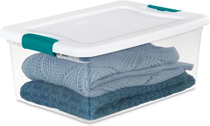 Sterilite+14948012+15+Quart+White%2fClear+Plastic+Storage+Box+With+Blue+Aquarium+Latches