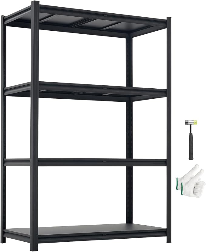 VEVOR Storage Shelves, 4-Tier Adjustable, 2400 lbs Capacity, Heavy Duty Garage Storage Shelving Unit, Metal Utility Rack Shelf, for Garage Workshop Warehouse Basement, 40.55" W x 20.55" D x 60.2" H