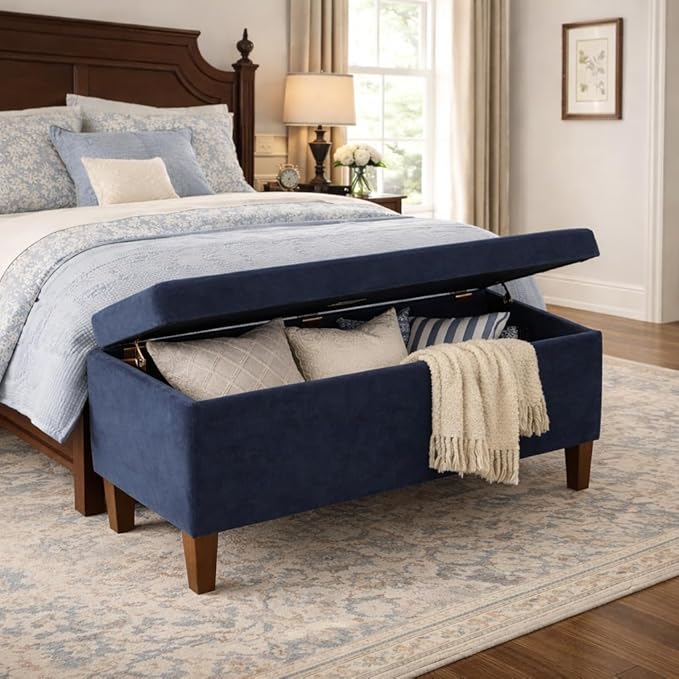 HomePop 36" Storage Ottoman Bench with Hinged Lid - Navy