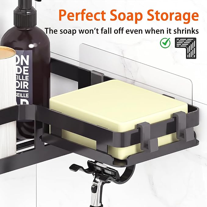 Corner Shower Caddy, 3 Pack Adhesive Shower Organizer Shelves | Rustproof Corner Shower Shelf with Hooks and Toothpaste Holder, No-Drill Adhesive Storage Rack for Bathroom and Kitchen