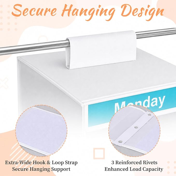 Weekly Clothes Organizer for Closet, 6-Shelf Hanging Closet Organizer with 6 Side Pockets(White)