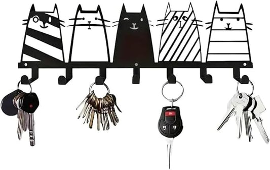 Key Holder Wall Mounted with Screws and Anchors, Black Multifunctional Key Hanger with 7 Hooks, Entryway Front Door Kitchen Hallway Garage Office