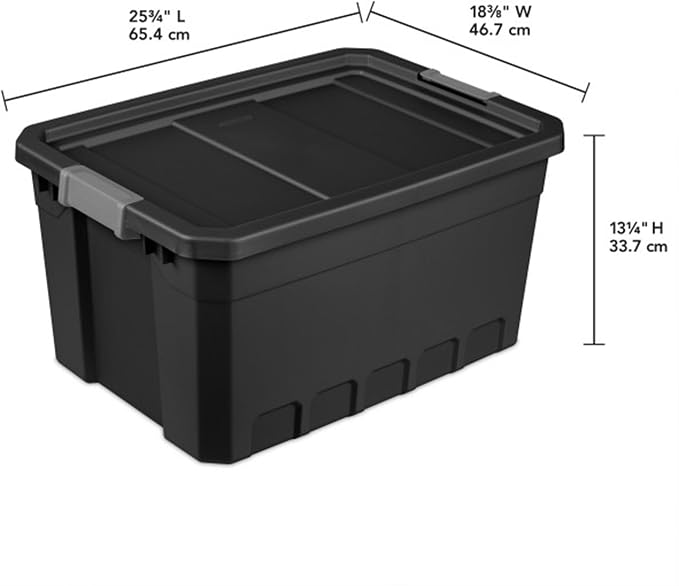 Sterilite Stacker Tote with Latching Lids for Garage, 19 Gallon, 12-Pack | Heavy-Duty and Stackable Plastic Boxes and Containers for Home, Desk, Cabinet, Dorm, Basement, or Utility Organization