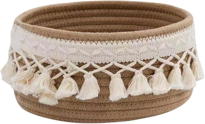 predolo Sundries Storage Basket Rope Handwoven Decorative Organizer Multipurpose Basket Suitable for Living Room Bedside Table Pantry, M 20cmx20cmx10cm