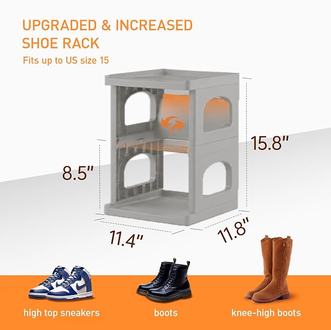 5 Tiers Vertical Shoe Rack for Closet Narrow Shoe Holder Storage Organizer, Plastic Free Standing Shoe Rack Shelf for Entryway Stackable Stability DIY, Grey