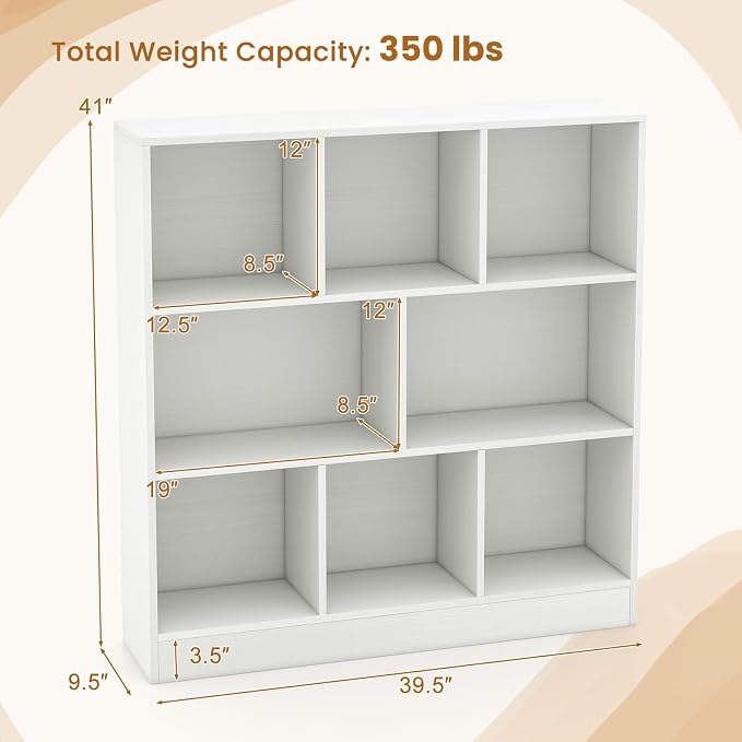 Giantex 8 Cube Bookcase, 4-Tier Freestanding Bookshelf w/ 8 Open Compartments, 2 Anti-Tipping Kits, Modern Display Cabinet, 41" Wood Cubby Storage Organizer for Living Room, Bedroom, White