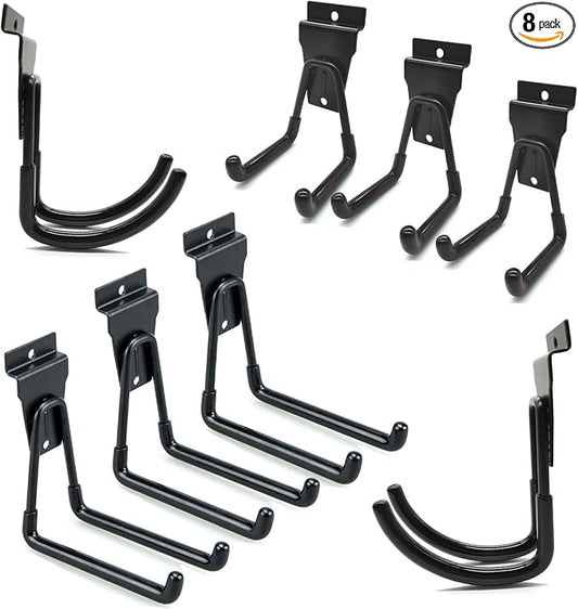 Slatwall Hooks 8 Pack, Heavy Duty Garage Wall Organizer for Power Tools and Cords, Slat Wall Hanging Hooks fit Standard 3-Inch Slat Wall