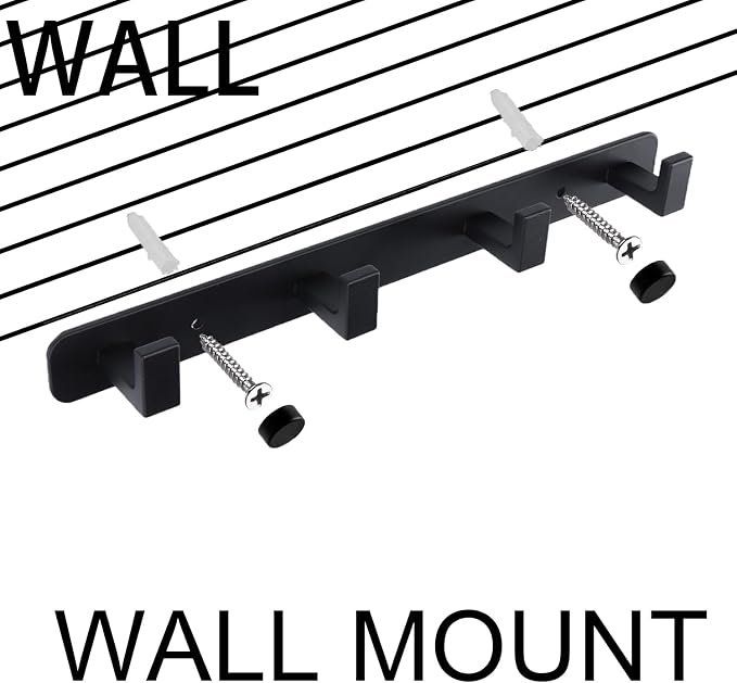 Coat Rack, Heavy Duty Stainless Steel 4 Tri Coat Hook Hanger, Wall Mounted Wall Hooks, Rustic Clothes Hook/Key Hook Rail for Bathroom Kitchen Entryway(2 Pack, 4 Hook Black)
