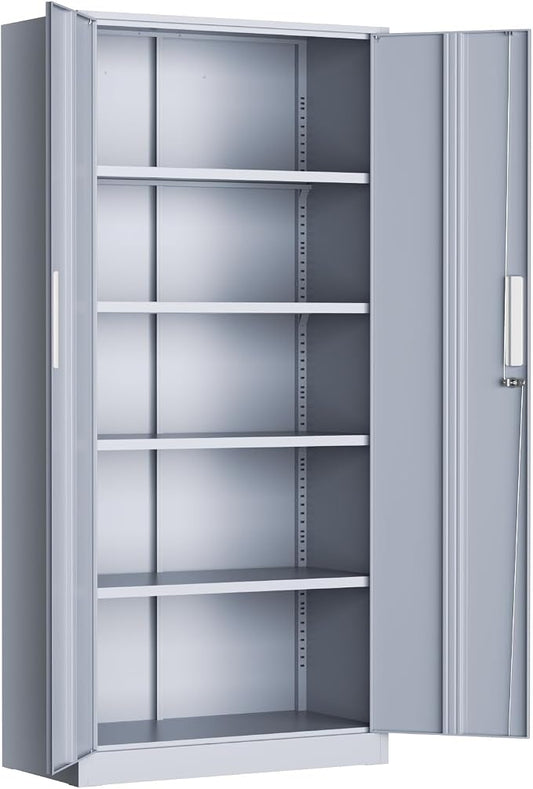 Greenvelly Metal Garage Storage Cabinet, 72” Tall Locking Steel Cabinet with 2 Doors and 4 Adjustable Shelves, Utility Metal Filing Cabinet with Lock for Home, Office, Garage, School (Dark Grey)