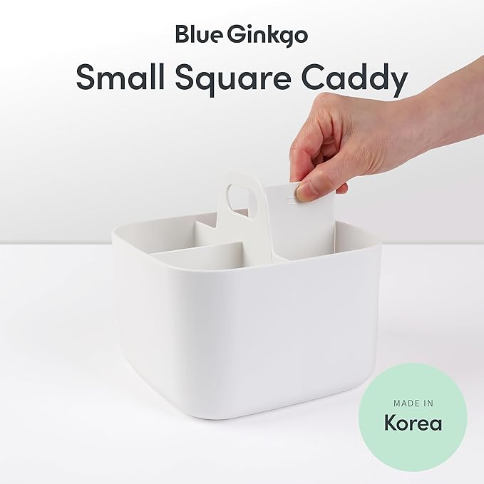 BLUE GINKGO Stackable Organizer Caddy, Square, White, Made in Korea | Portable. Adjustable. Home, Office & School Storage.