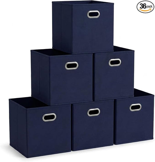 Household Essentials 81-1 Foldable Fabric Storage Bins | Set of 6 Cubby Cubes with Handles | Navy Blue, 6 lbs (Pack of 6)