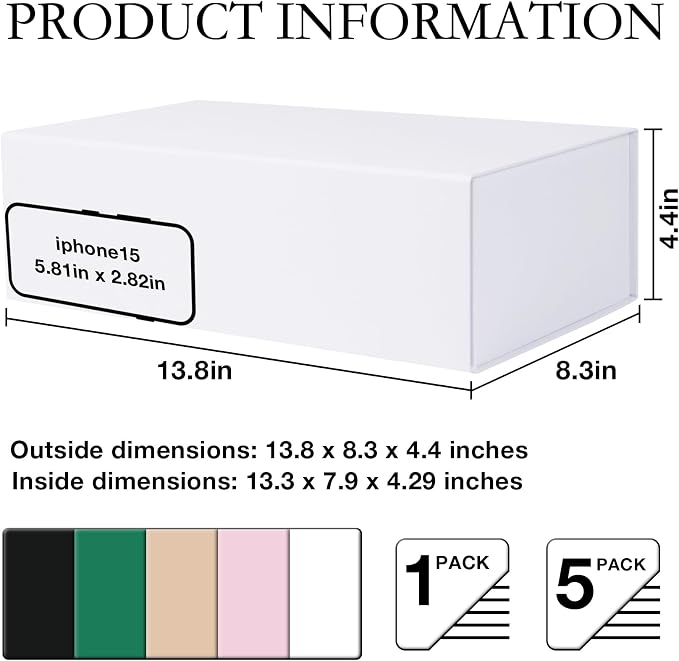 LFBOX White Gift Box with Magnetic Lids 5 Pack | Large Bridesmaid Groomsman Proposal Boxes,13.8x8.3x4.4 in, Collapsible Rectangle Storage Box