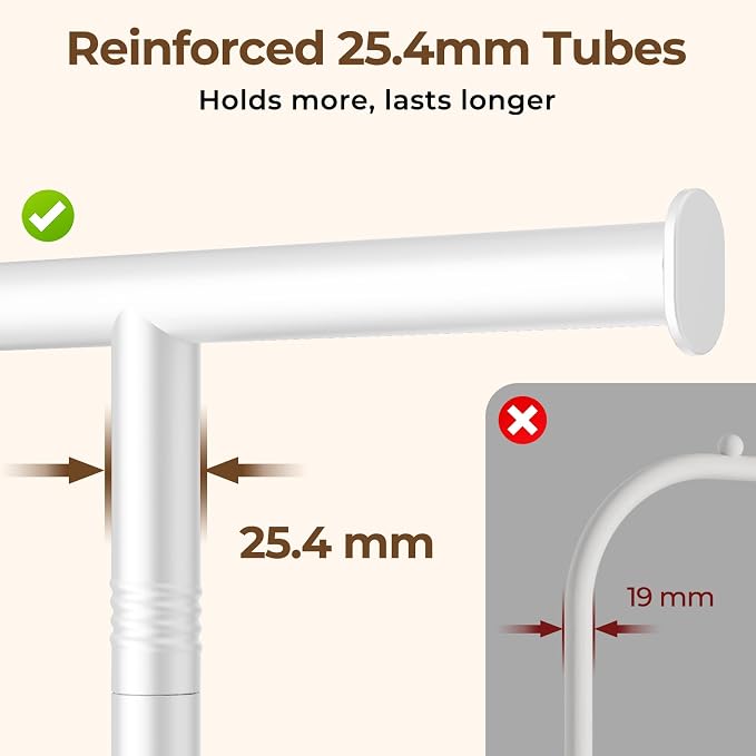 HYSEYY Clothes Rack, Clothing Rack for Hanging Clothes, Rolling Garment Rack Sturdy Coat Rack Portable Wardrobe Rack Metal Closet Rack for Bedroom Laundry Living Room, White