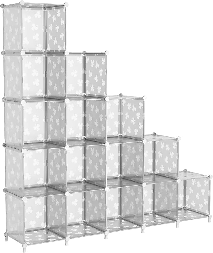 UNKU 16 Cube Storage Organizer, Closet Organizer Storage Shelf,Translucent | DIY Stackable Bookcase, Clothes Organizer Shelves for Closet, Bedroom, Living Room, Cabinet, Home, Office