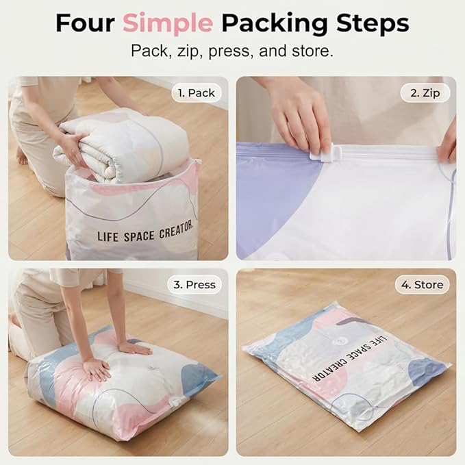 No-Pump Vacuum Storage Bags, Upgraded 3D Vacuum Storage Bags, Portable Large Clothes Compression Bags for Household Use, Convenient Cube Storage Bag for Clothes, Comforters, Blankets (3, 19.6*27.5in)