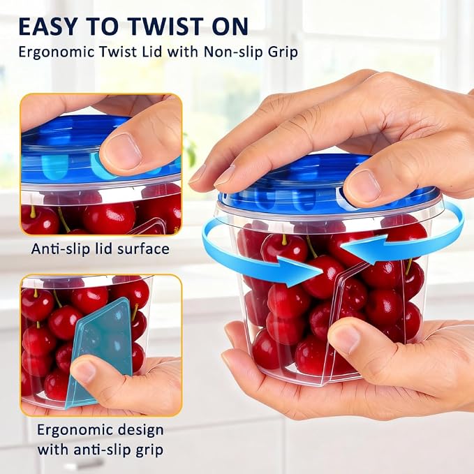 12 Pack 23.5 oz Reusable Freezer Storage Containers with Twist Top Lids Airtight, Leakproof Plastic Soup Freezer Container, Food Storage Containers for Meal Prep Leftover Fruit Microwave Freezer Safe