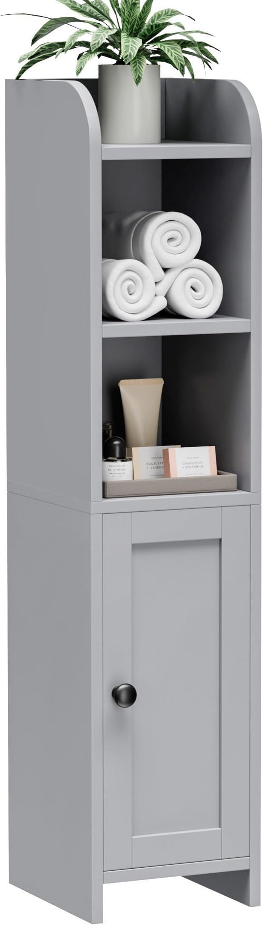 Homhedy Small Bathroom Storage Cabinet, Narrow Toilet Paper Cabinet | Corner Floor Cabinet with Door and Shelves, Slim Bathroom Cabinet for Small Spaces, 7.9" D x 7.1" W x 31" H, Gray