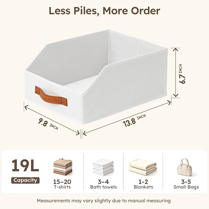 Fabric Storage Bins for Organizing - 10 Pack Large Trapezoid Collapsible Storage Bins with Front Handle, Closet Organizers and Storage for Bedroom, Home Shelves, Small Spaces, White