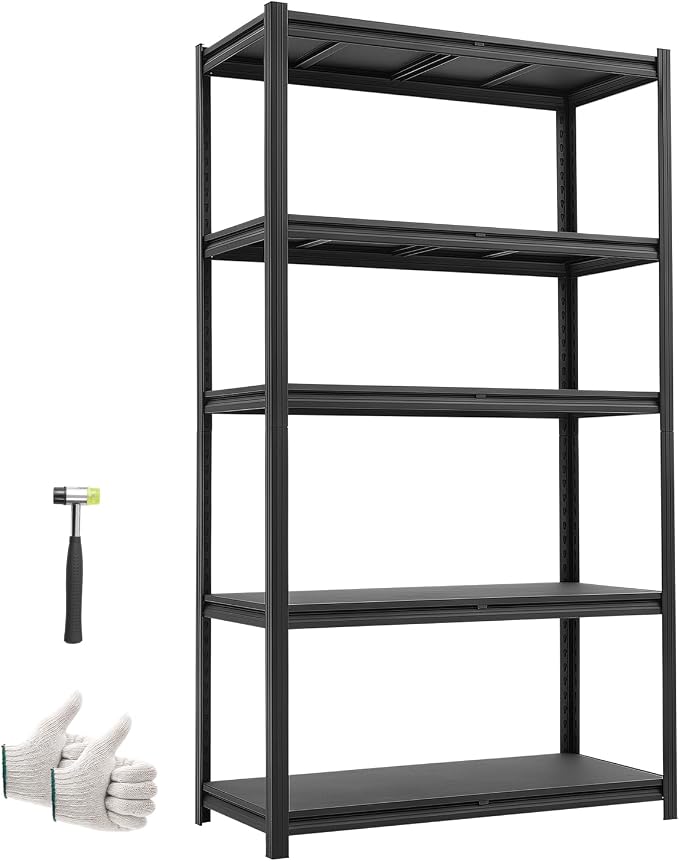 VEVOR Storage Shelves, 5-Tier Adjustable, 3000 lbs Capacity, Heavy Duty Garage Storage Shelving Unit, Metal Utility Rack Shelf, for Garage Warehouse Basement Kitchen, 40.55" W x 18.31" D x 71.38" H