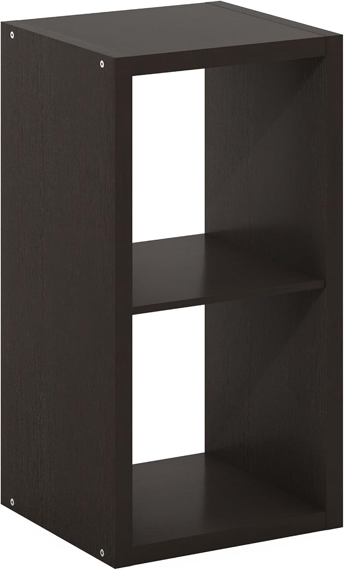 Furinno CUBICLE 2-Cube Book Shelf, Extra Thick Frame Bookshelf, Dark Oak | 14.6" x 16" x 30", Horizontally & Vertically Reversible Bookcase with Open Back, for Living Room, Bedroom, Home Office
