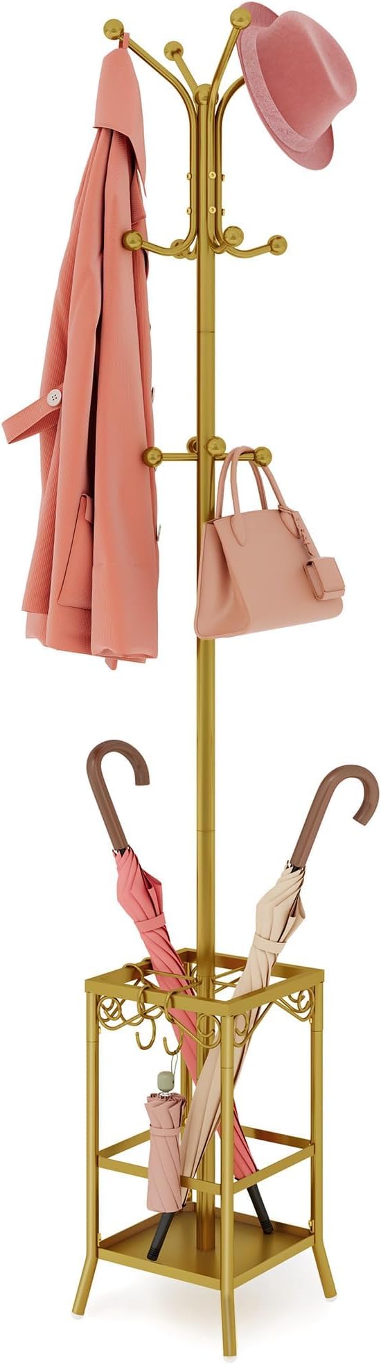 Hoctieon Coat Rack Freestanding, Coat Tree with Umbrella Holder | Metal Coat Rack Stand with 12 Hooks, Standing Coat Hanger Stand, Umbrella Stand for Entryway, Hat Rack Stand for Home Office