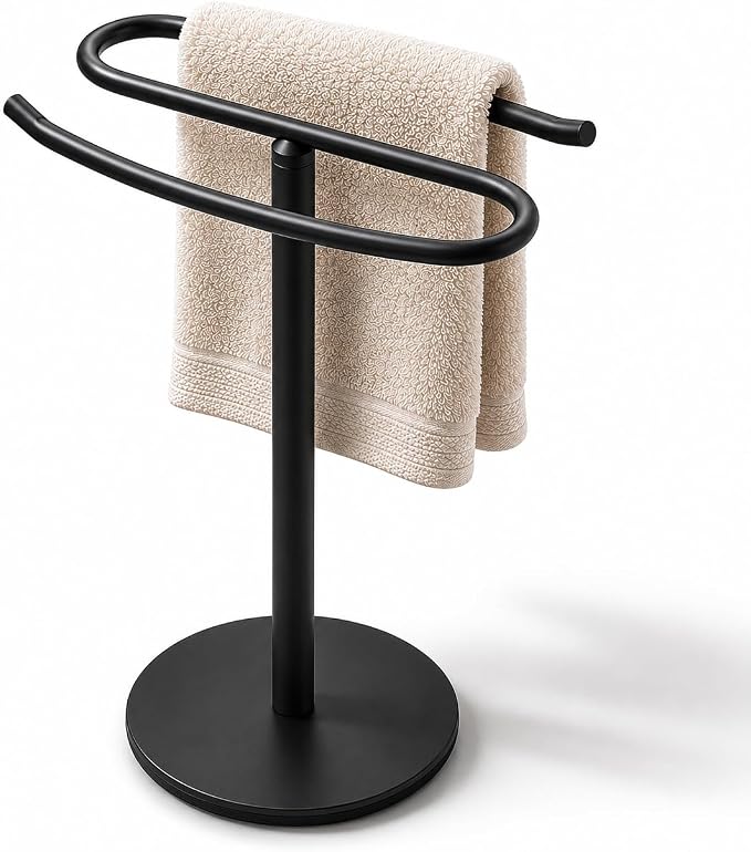 Matte Black Hand Towel Holder Stand,13 Inch Free-Standing Towel Rack, SUS304 Stainless Steel Towel Bar Rack Stand, Tower Bar for Bathroom Kitchen Vanity Countertop…