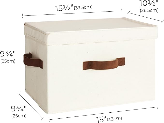 StorageWorks Fabric Storage Bins with Lid, Decorative Storage Boxes for Shelves, Stackable Closet Organizer Basket with Handles, Large, Ivory White, 2-Pack | Flip-Top Lid, 3 Handles, Collapsible, Stackable, for Clothes Blankets, Multi-Purpose, Large, I...