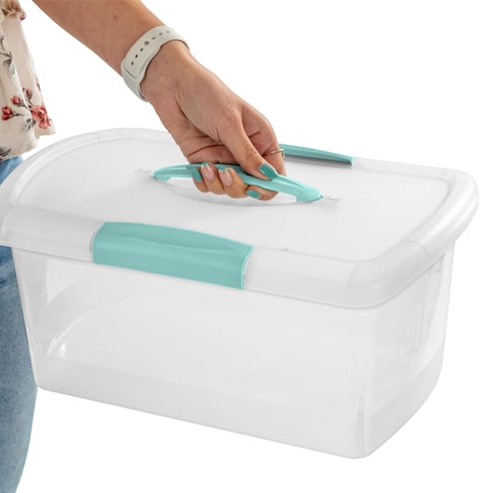 Sterilite Medium Nesting ShowOffs, Stackable Small Storage Bin with Latching Lid and Handle, Plastic Container to Organize Home, Clear, 30-Pack