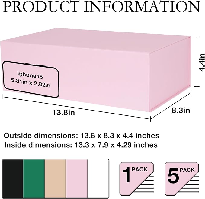 LFBOX Pink Gift Box with Magnetic Lids 13.8x8.3x4.4 in, Large Bridesmaid Groomsman Proposal Boxes 5 Pack, Collapsible Rectangle Storage Box | Large Bridesmaid Groomsman Proposal Boxes,13.8x8.3x4.4 in, Collapsible Rectangle Storage Box