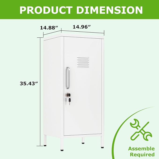 PAOFIN 35" Metal Storage Locker, Lockable Employees Metal Locker with Door and Adjustable Shelves, Steel Locker for Home, School, Office, Gym (White)