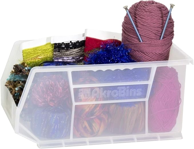 Akro-Mils 30240 AkroBins Plastic Storage Bins, 15"x8"x7", Clear, 12-Pack | Space-Saving Stackable Bins for Garage, Pantry, Craft Organization