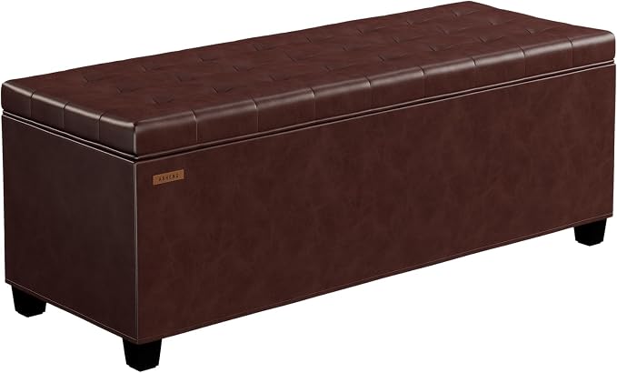 ABHENG Synthetic Leather Metal Frame Storage Ottoman Bench end of Bed Bench with Legs 43.5”W x 15.7”D x 15.7”H Hold up to 770 LB Large Storage Chest Brown UASND624R