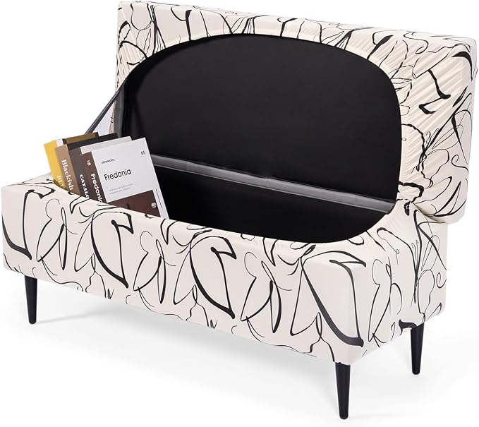 FUANGUI Ottoman Cover Slipcovers Rectangular Folding Stretch | Storage Bench Footrest Sofa Stool Covers Footstool Protector with Elastic Bottom, Removable Washable,Medium